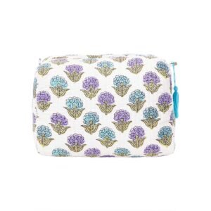 SENORA White Quilted Cotton Cosmetics & Toiletry Bags | Travel Makeup Organizer Pouch