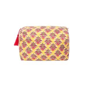 SENORA Yellow Quilted Cotton Cosmetics & Toiletry Bags | Travel Makeup Organizer Pouch