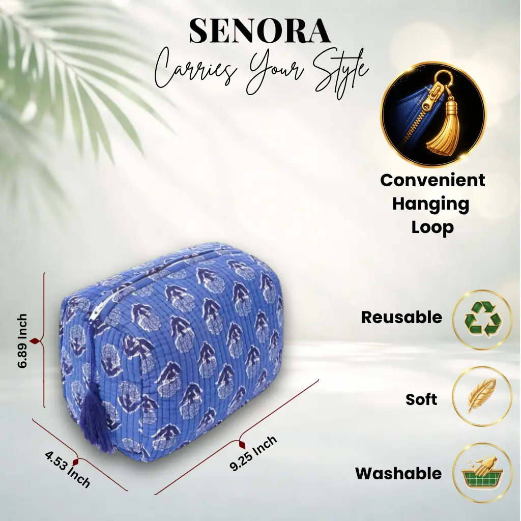 Senora quilted cotton travel makeup organizer pouch