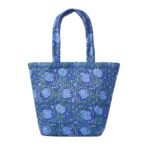 SENORA Blue Quilted Cotton Tote Handbag