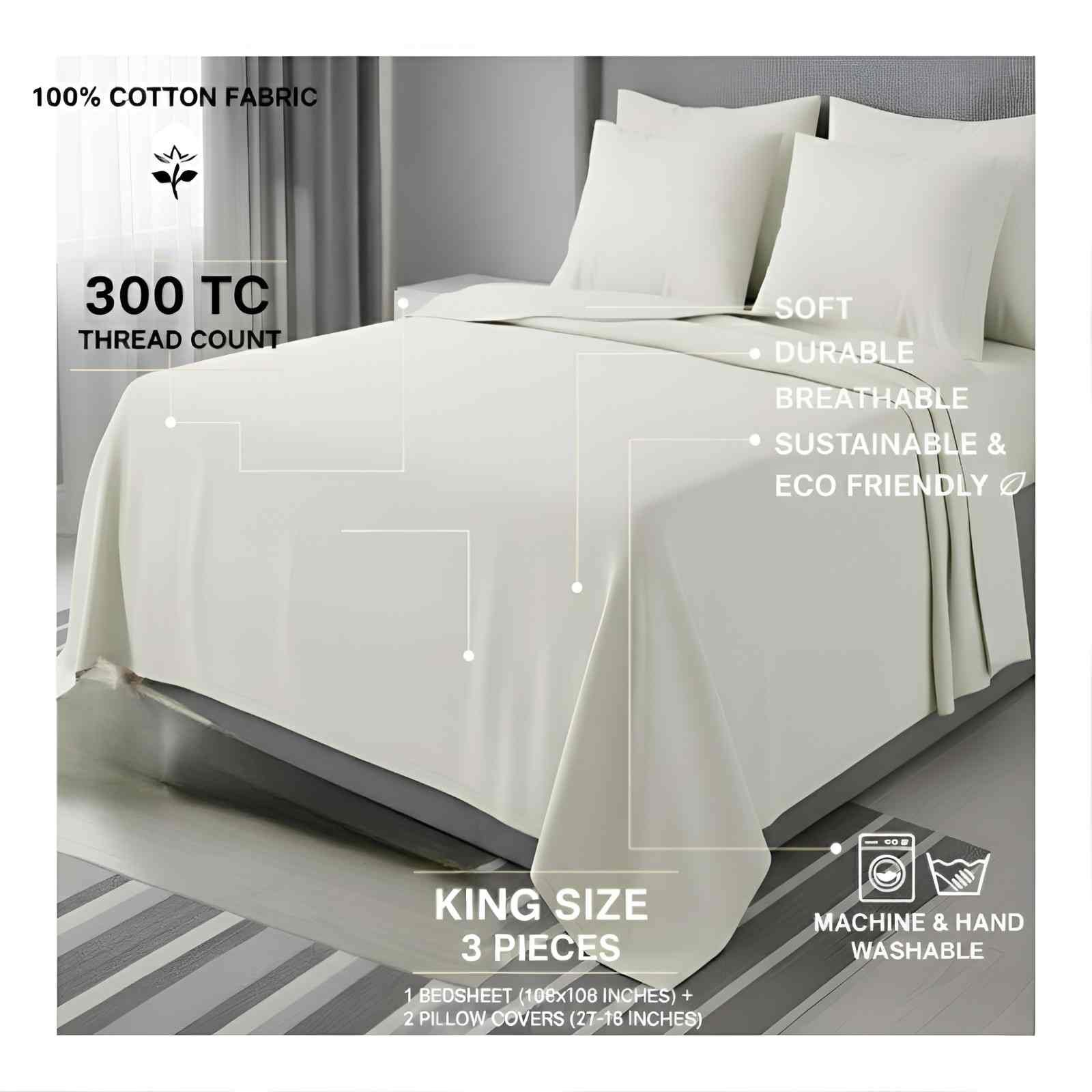 Cream Cotton King Size Bedsheet Set