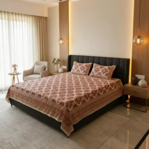 SENORA Ethnic Block Print King Size Cotton Bedsheet with 2 Pillow Covers | Soft & Comfortable Double Bed Sheet (Maroon)