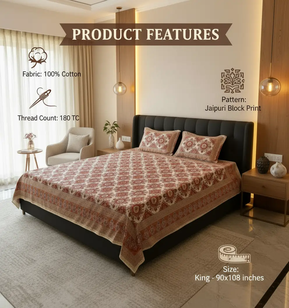 Firefly_Gemini Flash_Fabric- Cotton , Pattern- Jaipuri block Print, Thread count- 180 TC, Size- 90x108 Kin 237435 (