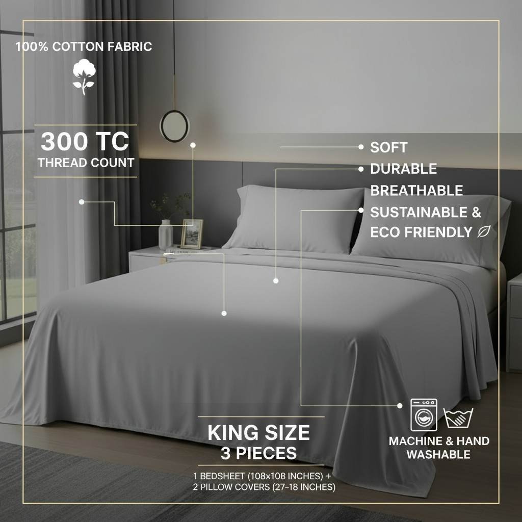 Organic Cotton King Bedsheet Set in Silver Grey