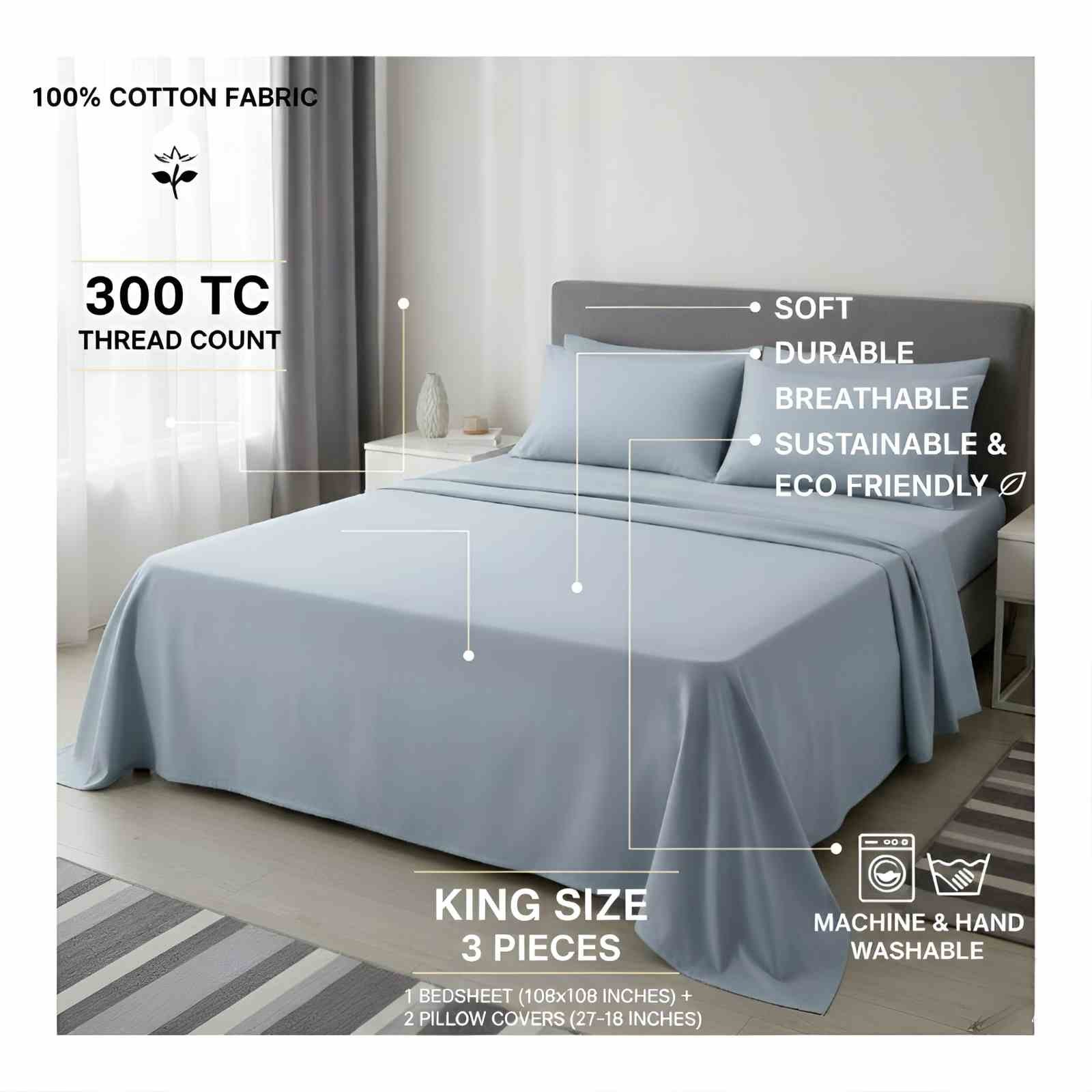 Organic Cotton King Bedsheet Set in Slate Blue