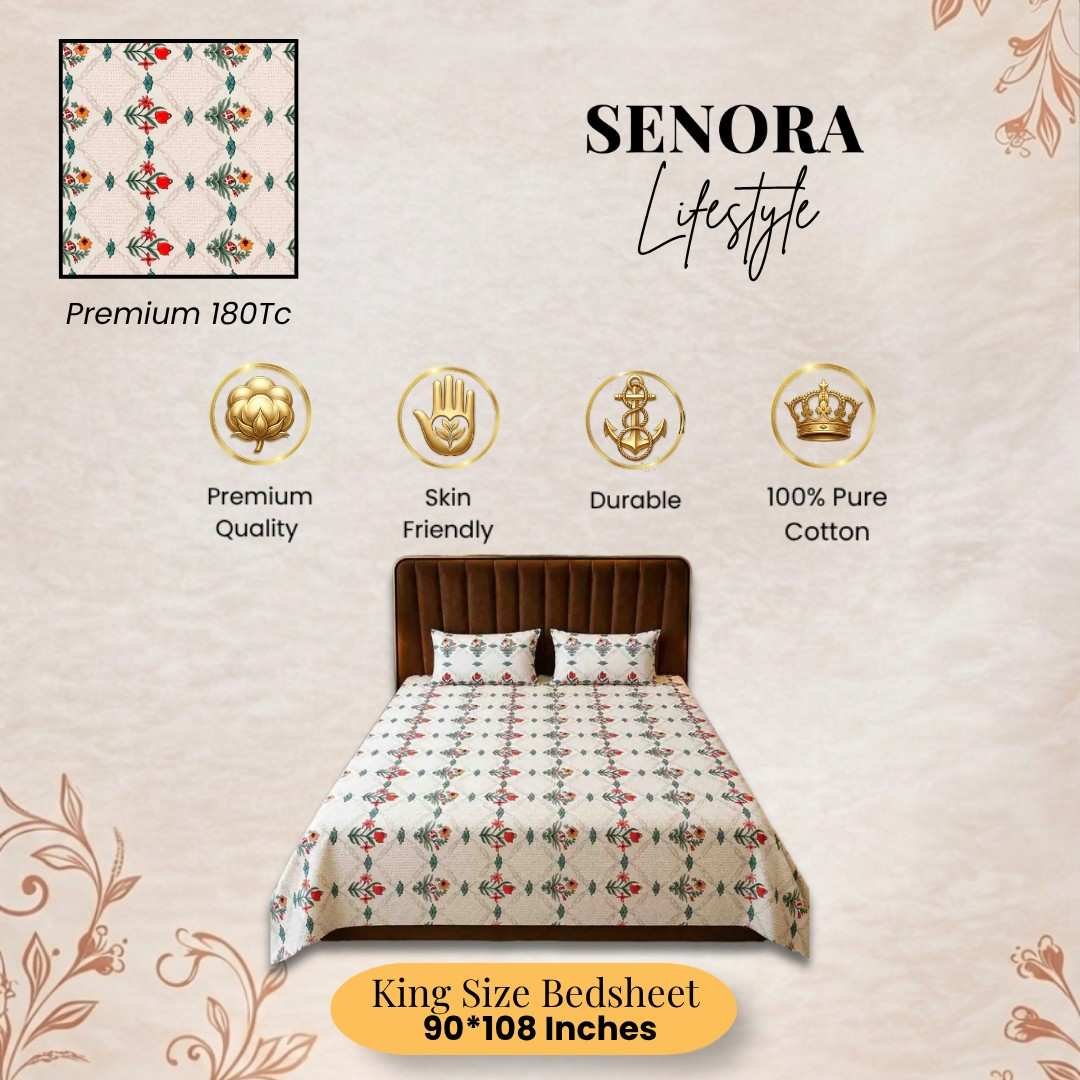Rosy Floral King Size Cotton Bedsheet 180 TC by SENORA