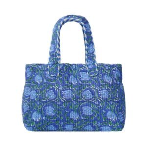 SENORA Blue Wide Quilted Cotton Tote Handbag