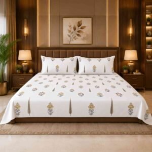 Senora King Size 180 TC Cotton Floral Bedsheet Blue Orange