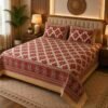 SENORA Maroon Cotton Block Print Bedsheet