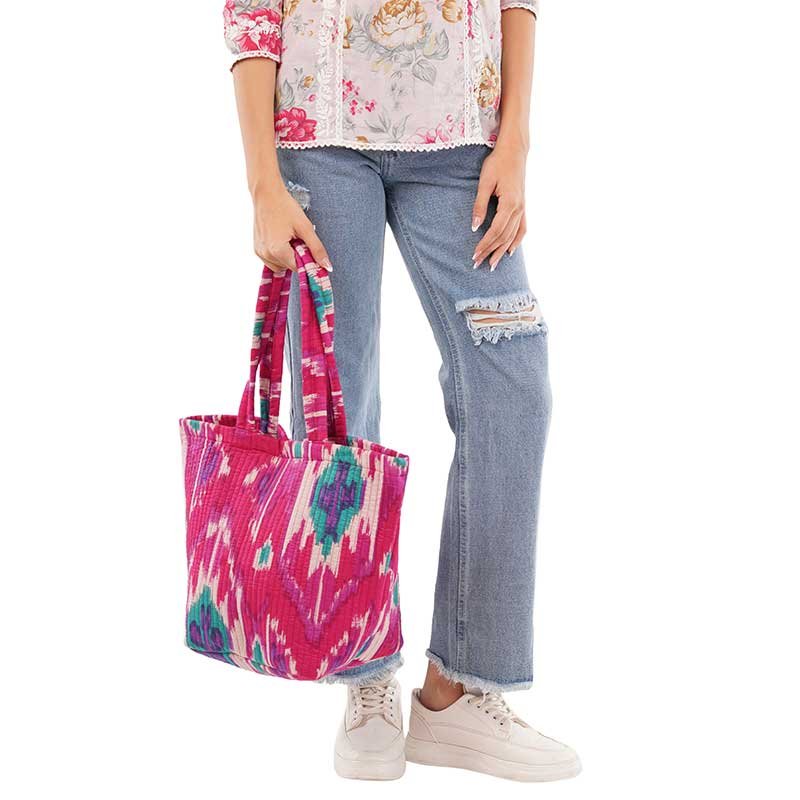 SENORA Pink Quilted Cotton Tote Handbag