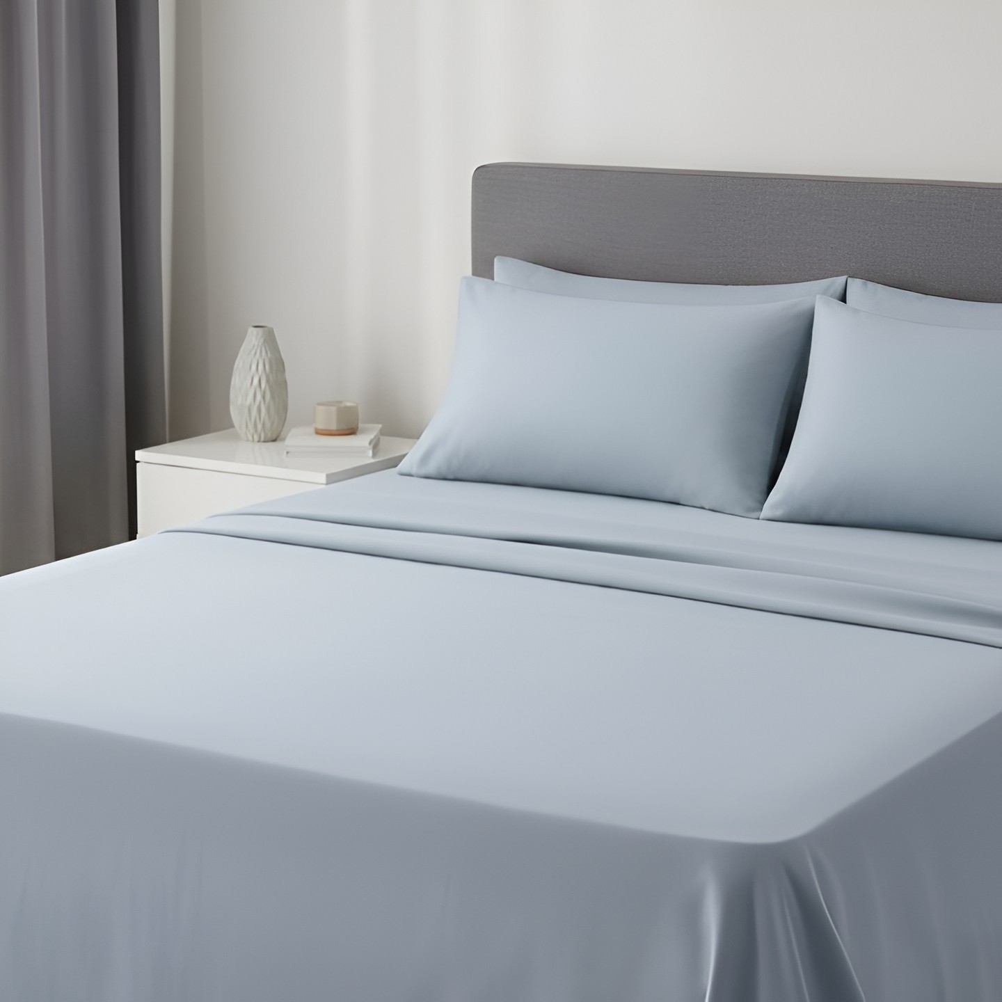 Slate Blue Organic Cotton King Size Bedsheet Set