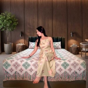 SENORA 180 TC Cotton King Size Bedsheet – White with Green & Maroon Print