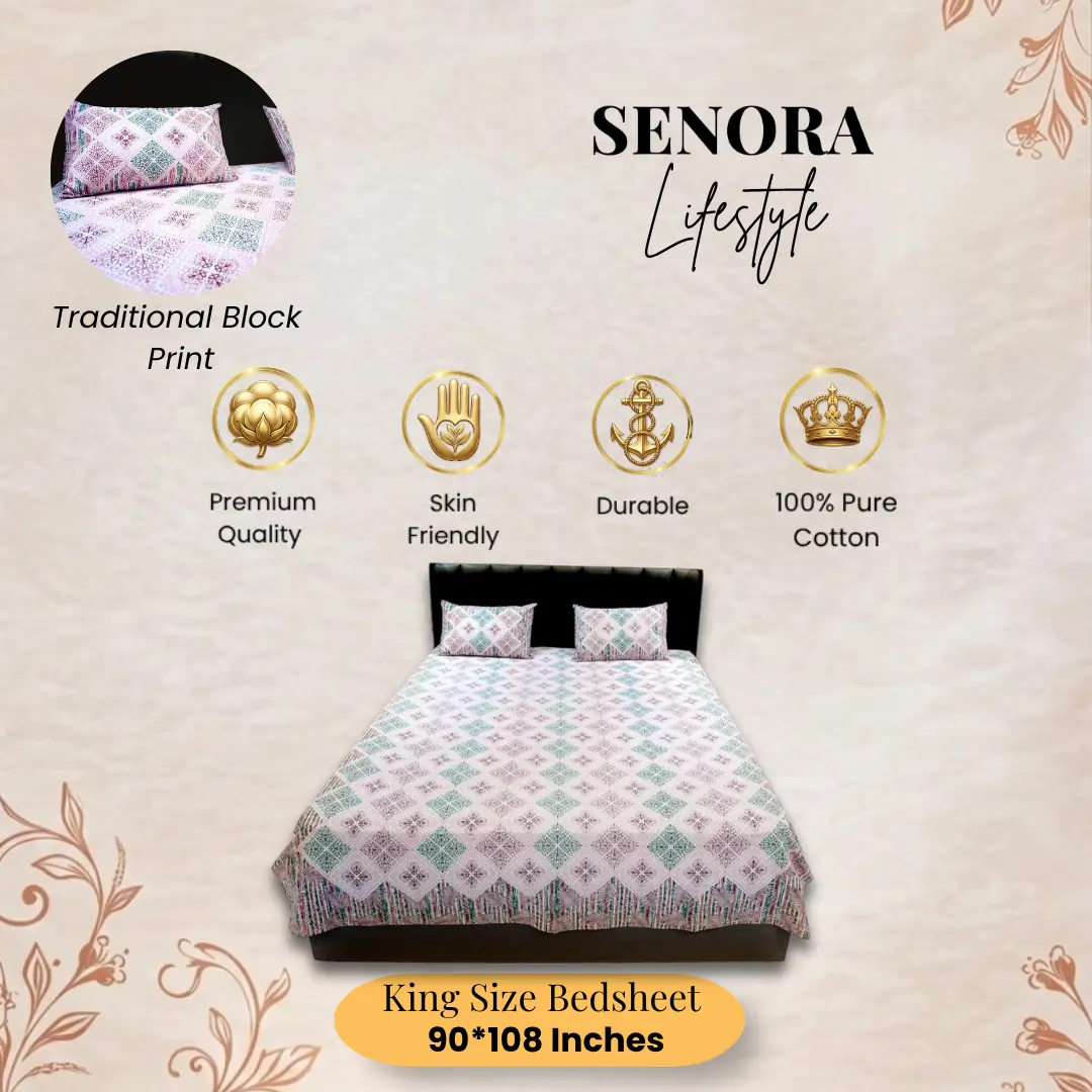 senora-sage-green-floral-king-size-cotton-bedsheet
