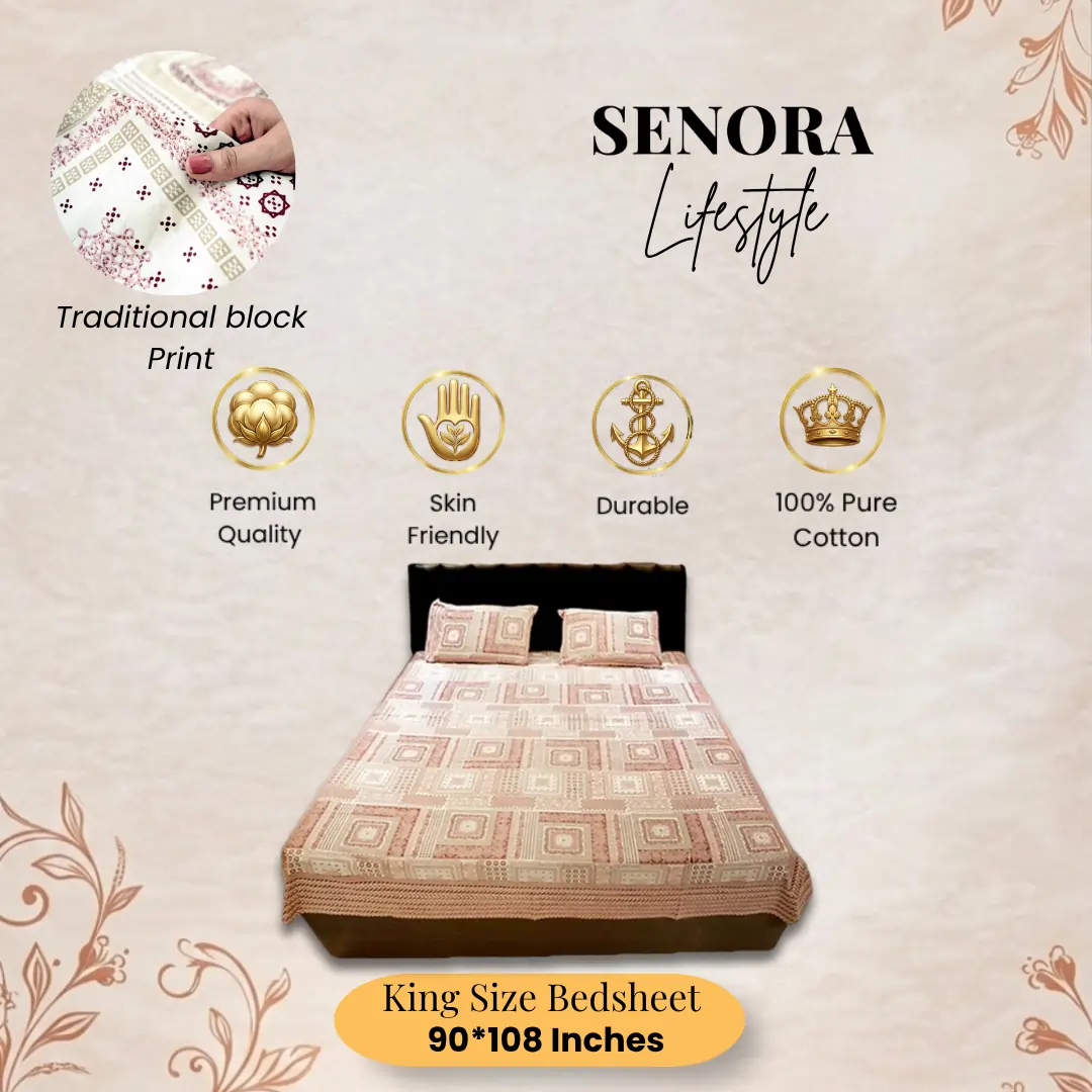 senora-maroon-beige-ethnic-floral-cotton-king-bedsheet