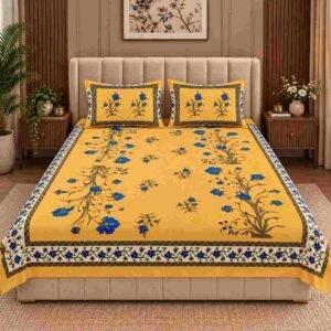 Queen Bedsheet Yellow Blue Floral