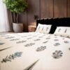 SENORA 180 TC Cotton King Size Bedsheet Cream Blue Floral Print with 2 Pillow Covers