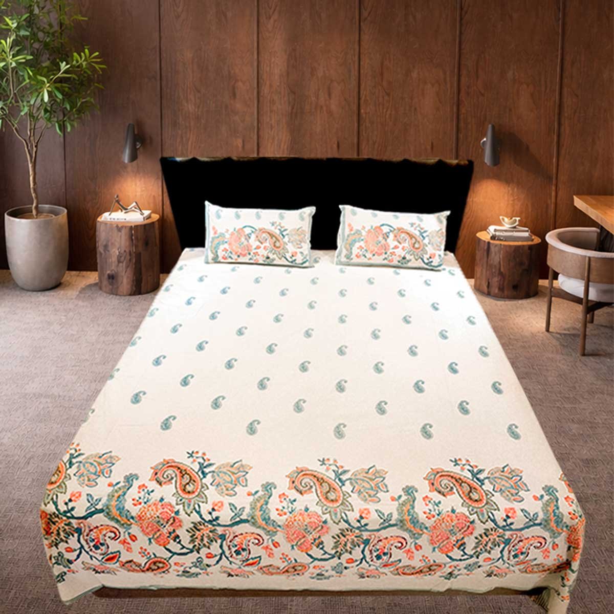 senora-breathable-sky-white-cotton-bedsheet-with-pillow-covers