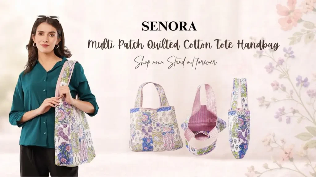 Multi Patch Quilted Cotton Tote Handbag