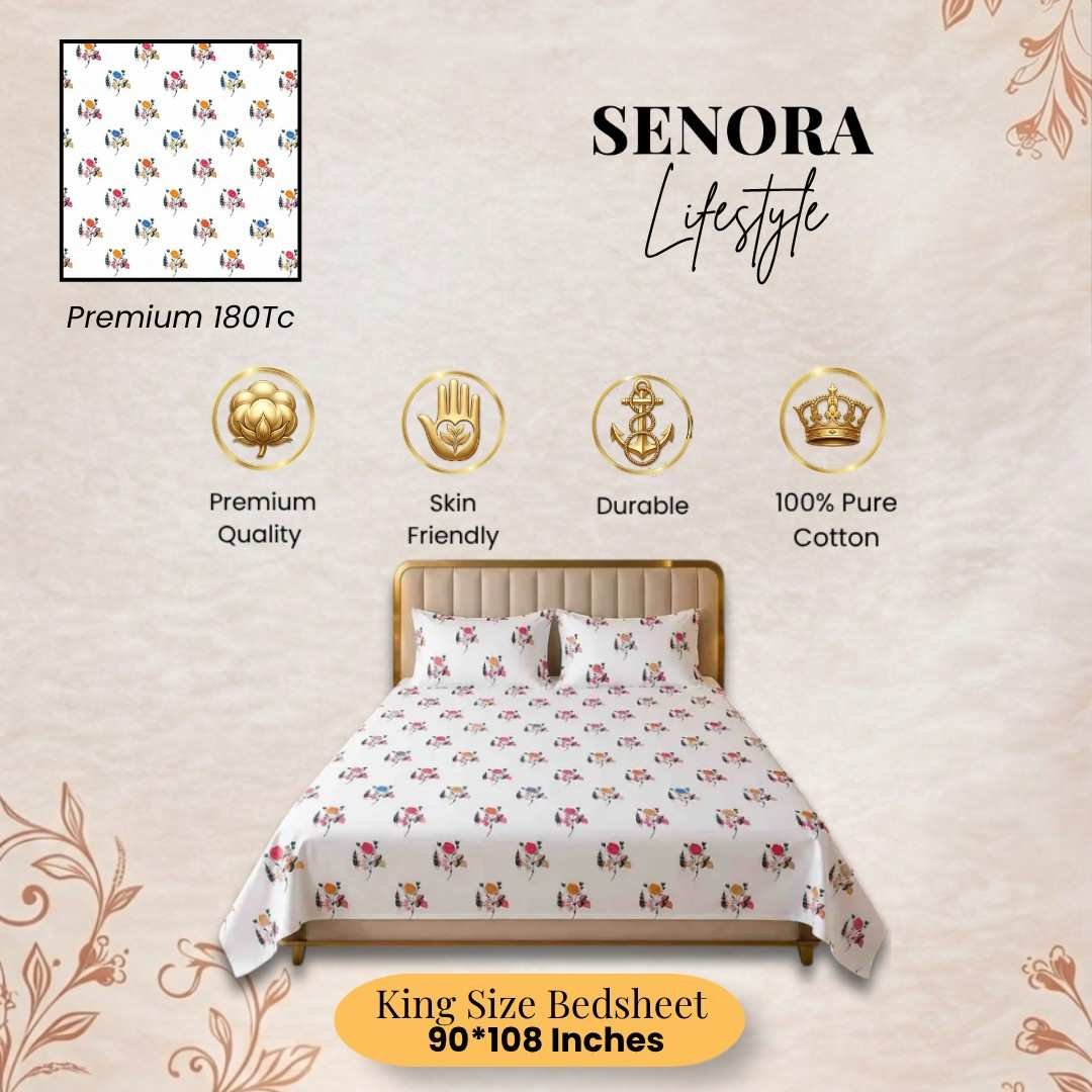 Mustard Peach Floral King Size 180 TC Cotton Bedsheet by SENORA Mustard Peach Floral King Size 180 TC Cotton Bedsheet by SENORA