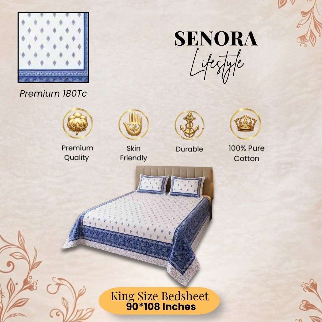 Peach White Floral King Size 180 TC Cotton Bedsheet by SENORA