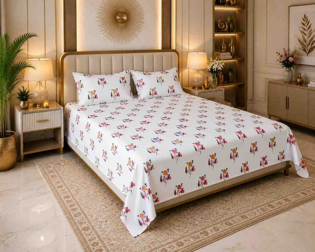 Premium Floral Design Cotton King Size Bedsheet SENORA
