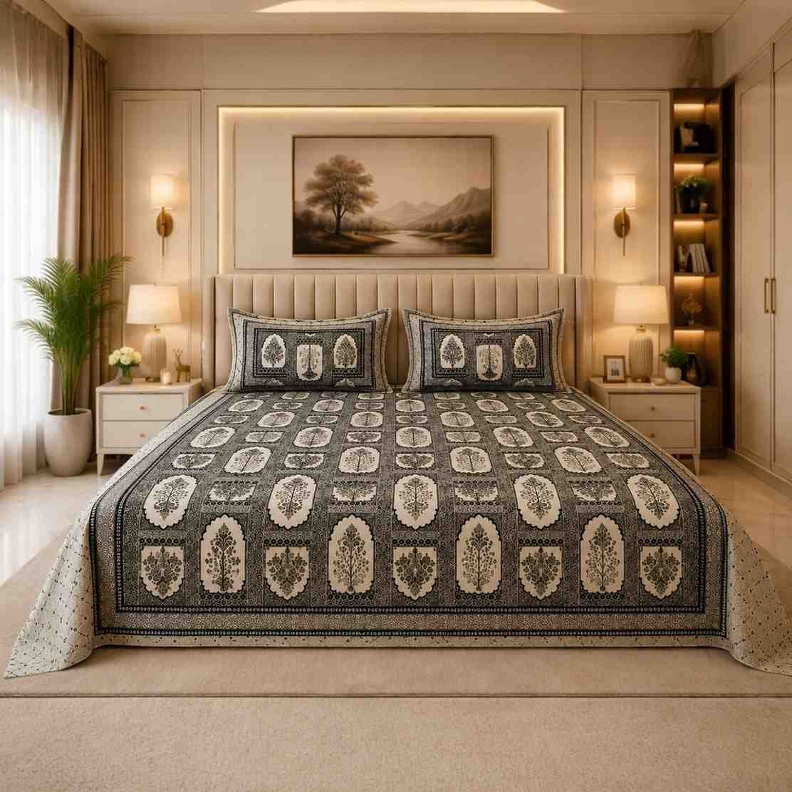 Premium Mughal Print King Size Cotton Bedsheet 180 TC SENORA