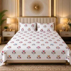 Mustard Peach Floral King Size Cotton Bedsheet | 180 TC Bedsheet India | SENORA