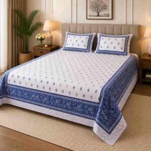 Indigo Hand Block Print King Size Cotton Bedsheet | 180 TC Bedsheet India | SENORA