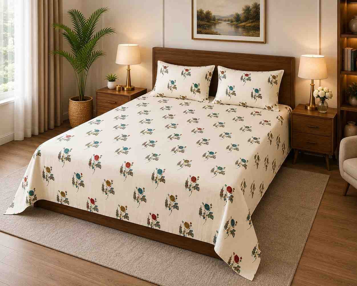 SENORA Lifestyle King Size Cotton Bedsheet with Ornamental Print Design