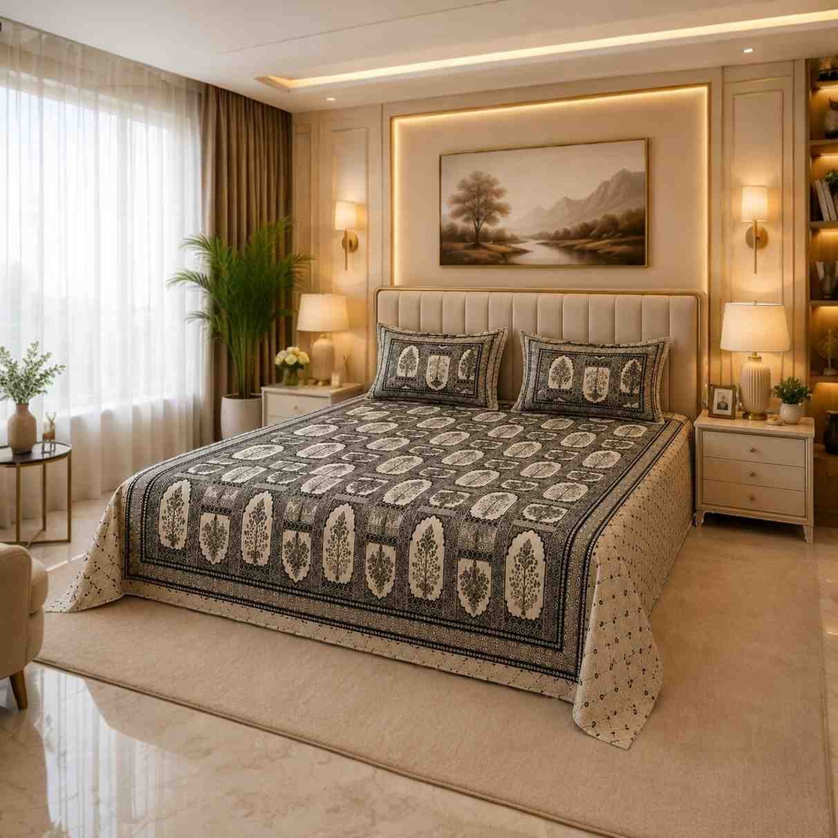 SENORA Lifestyle King Size Cotton Bedsheet with Traditional Mughal Design