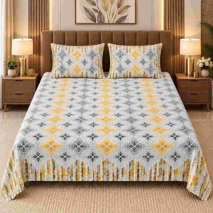 SENORA Lifestyle Cotton King Size Ornamental Print Bedsheet with 2 Pillow Covers | 180 TC Designer Printed Bedsheet