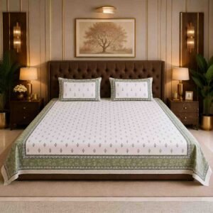 Senora King Size 180 TC Cotton Floral Bedsheet Sage Green