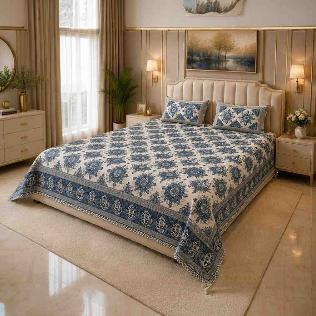 SENORA Lifestyle Soft Cotton King Size Bedsheet with Elegant Floral Design