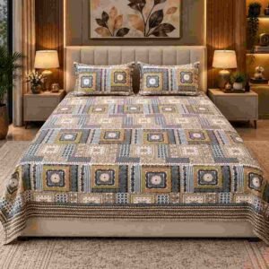 SENORA Lifestyle Cotton King Size Ornamental Print Bedsheet with 2 Pillow Covers | Designer Printed King Size Bedsheet