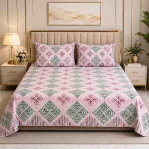 Senora King Size 180 TC Cotton Floral Bedsheet Sage Green