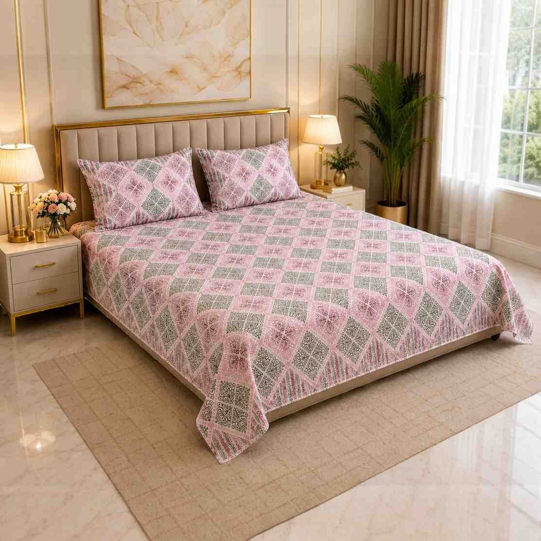 SENORAPremiumKingSizeCottonFloralBedsheet180TCwithPillowCovers
