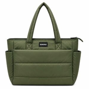SENORA Olive Green Padded Tote Bag for Women – Lightweight Quilted Shoulder Handbag