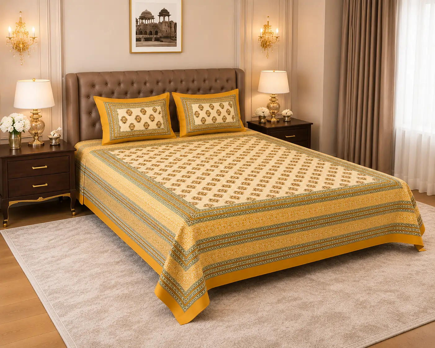 Soft king size Jaipuri floral bedsheet design