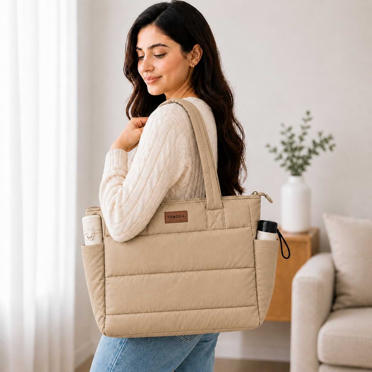 SENORA Padded Nylon Tote Bag for Women – Lightweight Quilted Handbag SENORA Padded Nylon Tote Bag for Women – Lightweight Quilted Handbag
