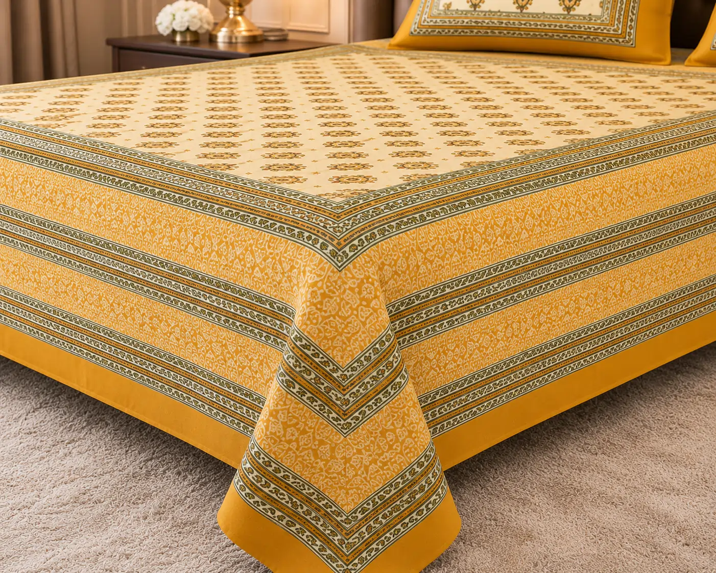 Elegant cotton bedsheet set with ethnic print