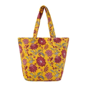 SENORA Women’s Quilted Cotton Tote Bag – Yellow Floral Print Lightweight Shoulder Handbag