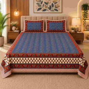 SENORA Lifestyle Jaipuri Block Print Cotton King Size Bedsheet with 2 Pillow Covers | Designer Printed Bedsheet
