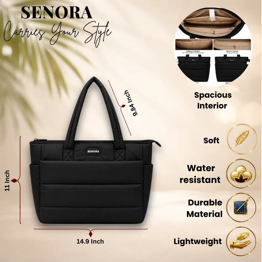 SENORA Padded Tote Bag for Women – Lightweight Quilted Handbag with Zipper Closure SENORA Padded Tote Bag for Women – Lightweight Quilted Handbag with Zipper Closure