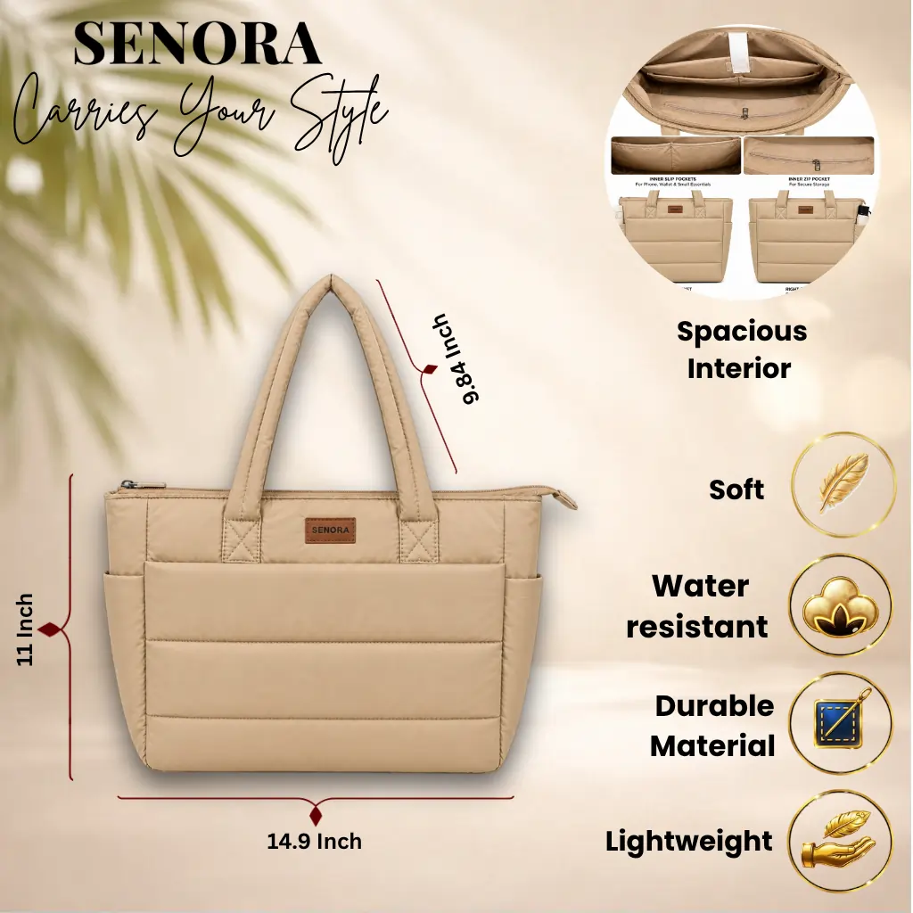 SENORA Padded Nylon Tote Bag for Women – Lightweight Quilted Handbag SENORA Padded Nylon Tote Bag for Women – Lightweight Quilted Handbag