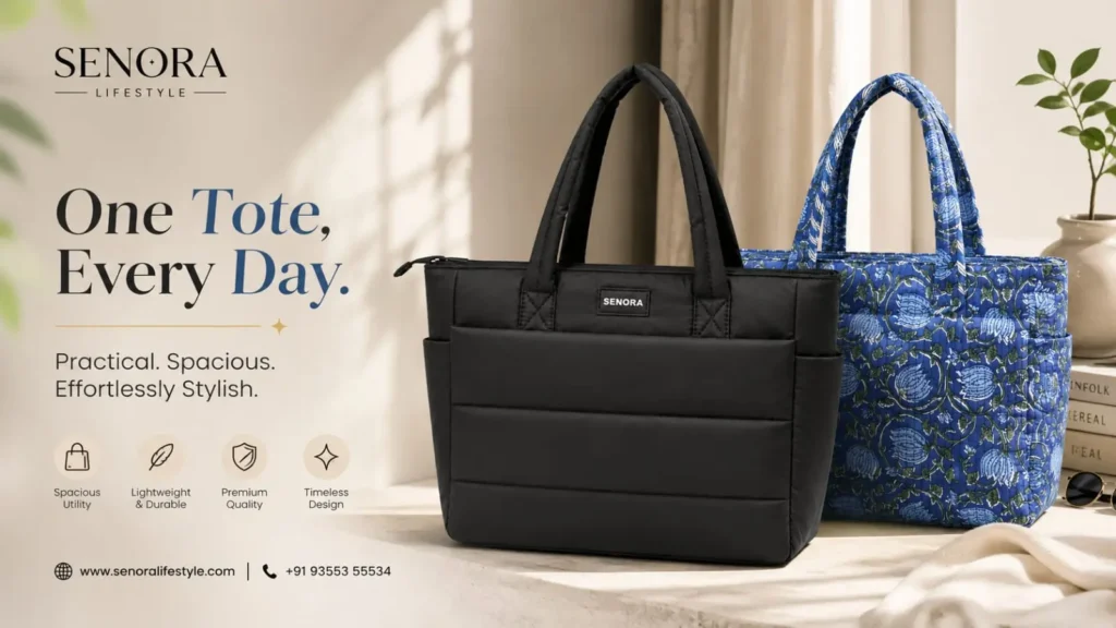 Woman carrying a stylish SENORA tote bag for everyday use