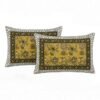 Luxury Mustard Yellow Cotton Bedsheet with Olive Green Floral Print and Border Design