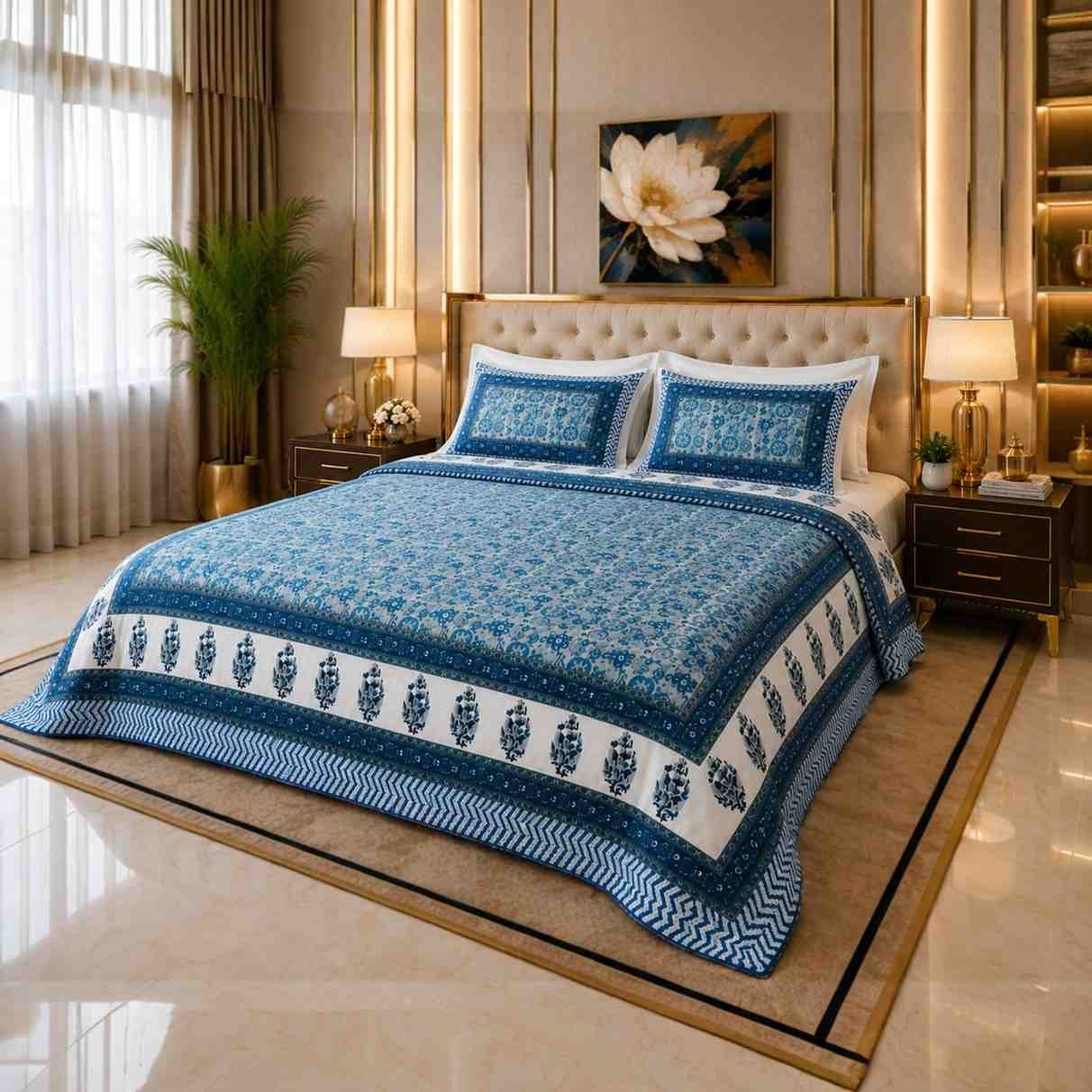 Premium 108 × 108 Super King Cotton Bedsheet with 2 Pillow Covers by SENORA