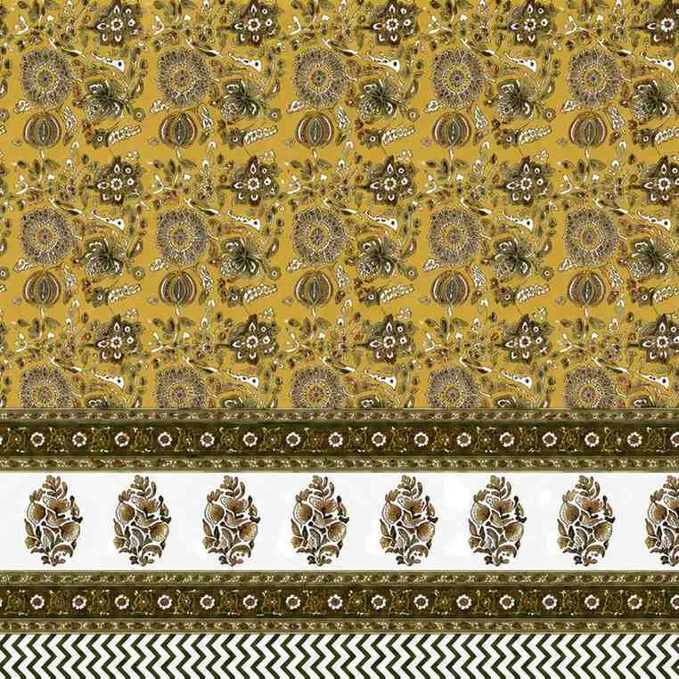Premium Cotton Mustard Yellow & Olive Green Bedsheet Set with Matching Pillow Covers