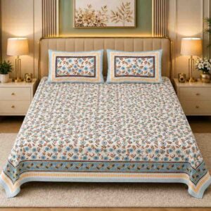 SENORA Lifestyle Black & White Floral Printed Cotton Super King Bedsheet 108 × 108 Inches with 2 Pillow Covers