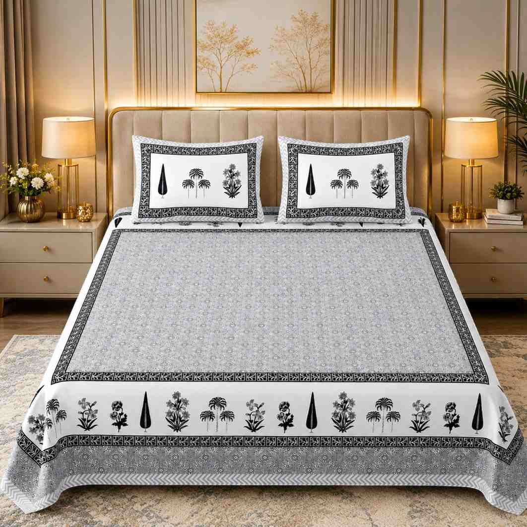 SENORA Lifestyle Black White Printed Bedsheet